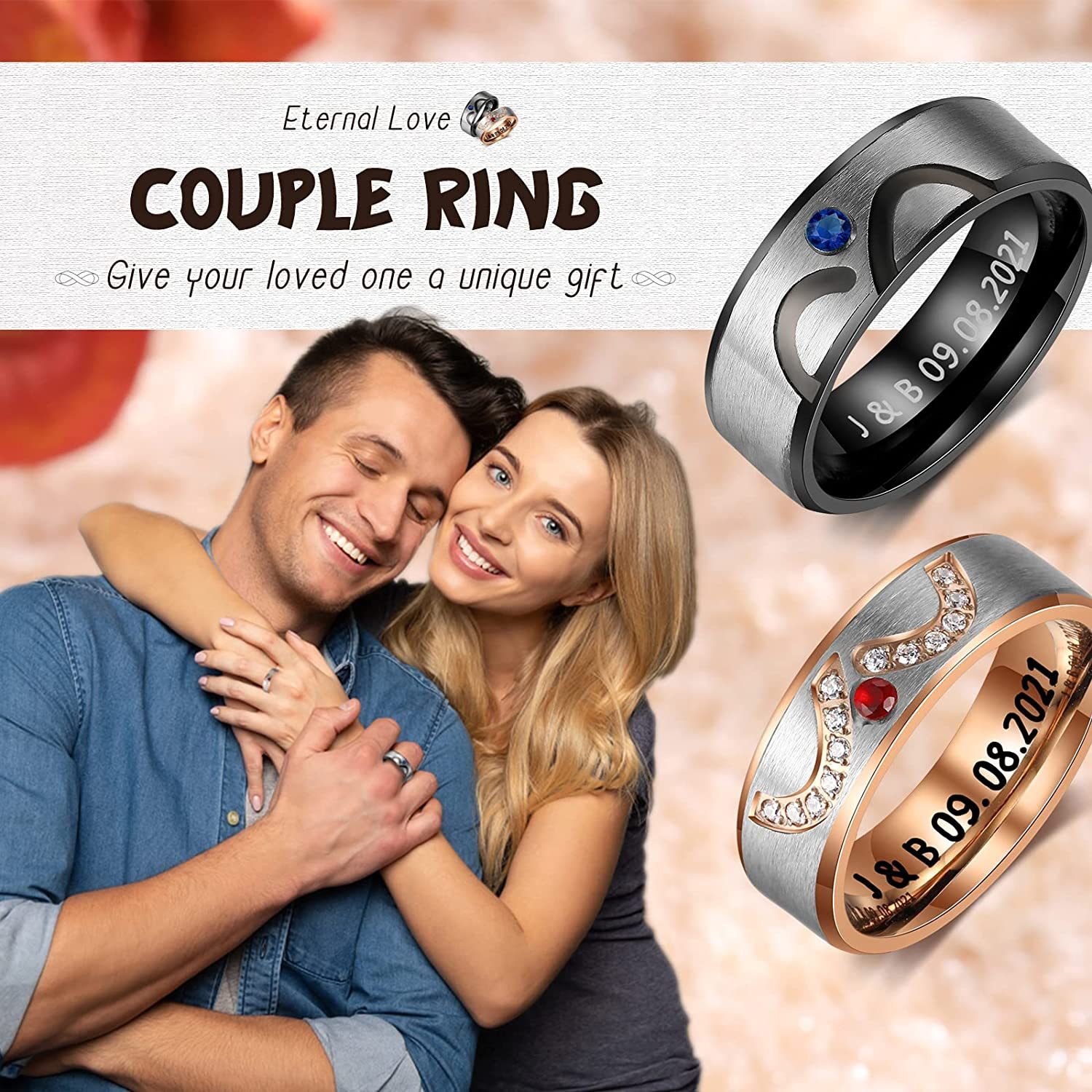 Customised Couple Ring Engrave Love Message Matching Rings Gift for Couple Friends BBF-Jessemade AU