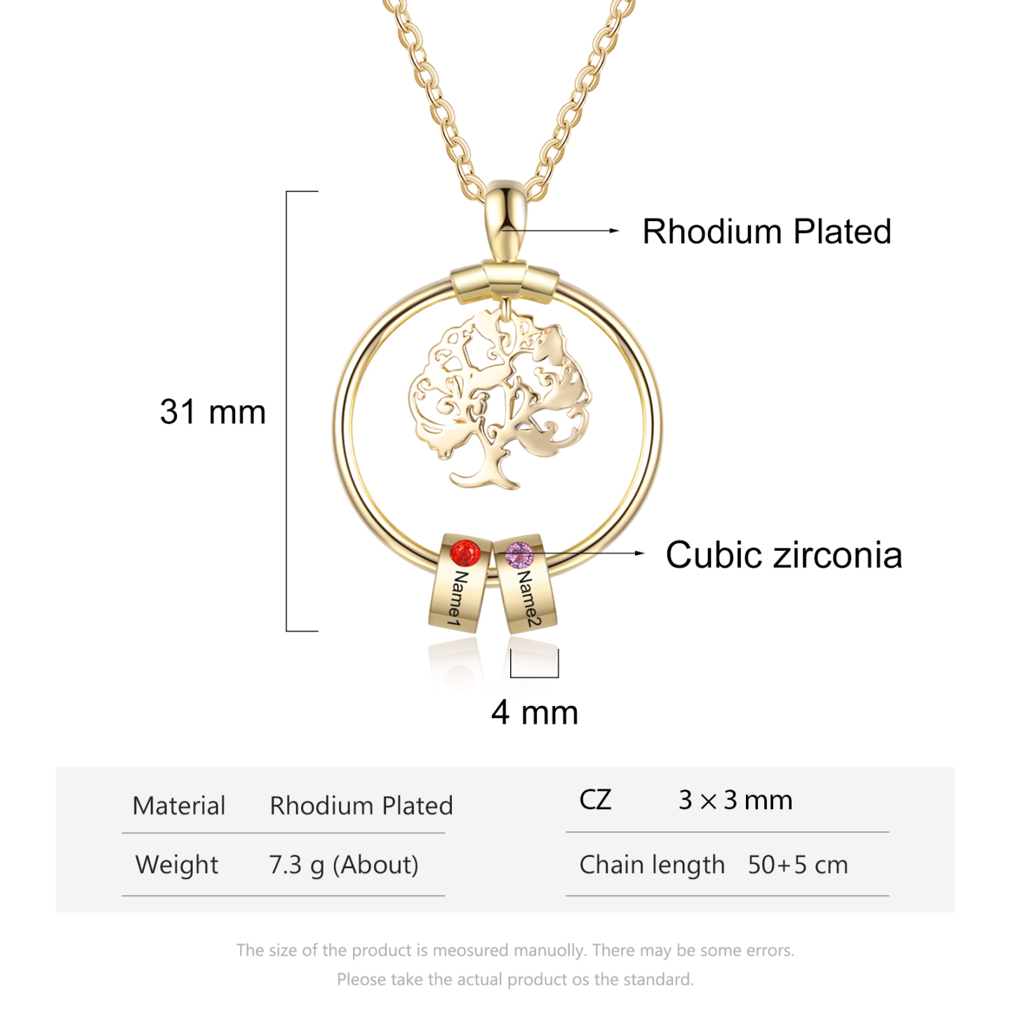 Personalised Family Tree Necklace With 2 Birthstones Engraved Names Gift For Mother-Jessemade AU