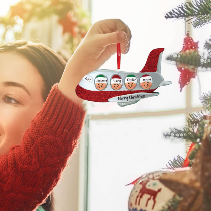4 Names - Personalised Christmas Ornaments Custom Text & Year Wooden Airplane Christmas Decor Gifts for Family Friends-Jessemade AU