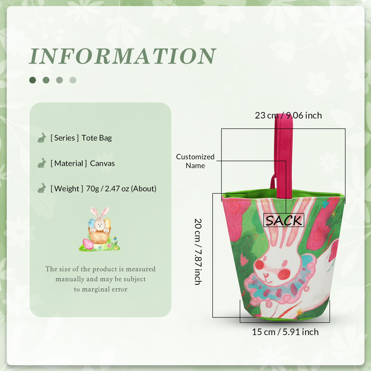 Personalised Bunny Tote Bag Custom Name Bunny Basket Bucket Bag Easter Gifts for Him/Her-Jessemade AU