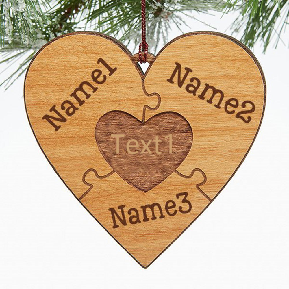 Heart Puzzle Ornament Personalised 3 Names Wooden Family Ornament-Jessemade AU