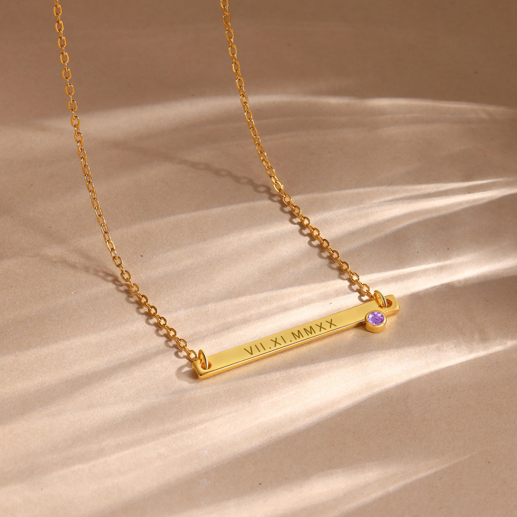 Personalised Bar Necklace Custom 1 Text & 1 Birthstone Necklace Gift for Her-Jessemade AU