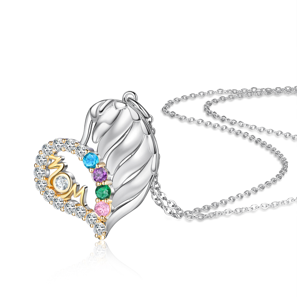 Personalised Heart Necklace With 4 Birthstones Engraved Names Gift For Mother-Jessemade AU