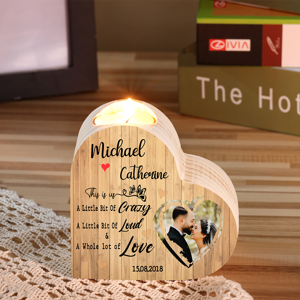 Personalised Couple Heart Candle Holder Engrave Photo Candlesticks Valentines Gift-Jessemade AU