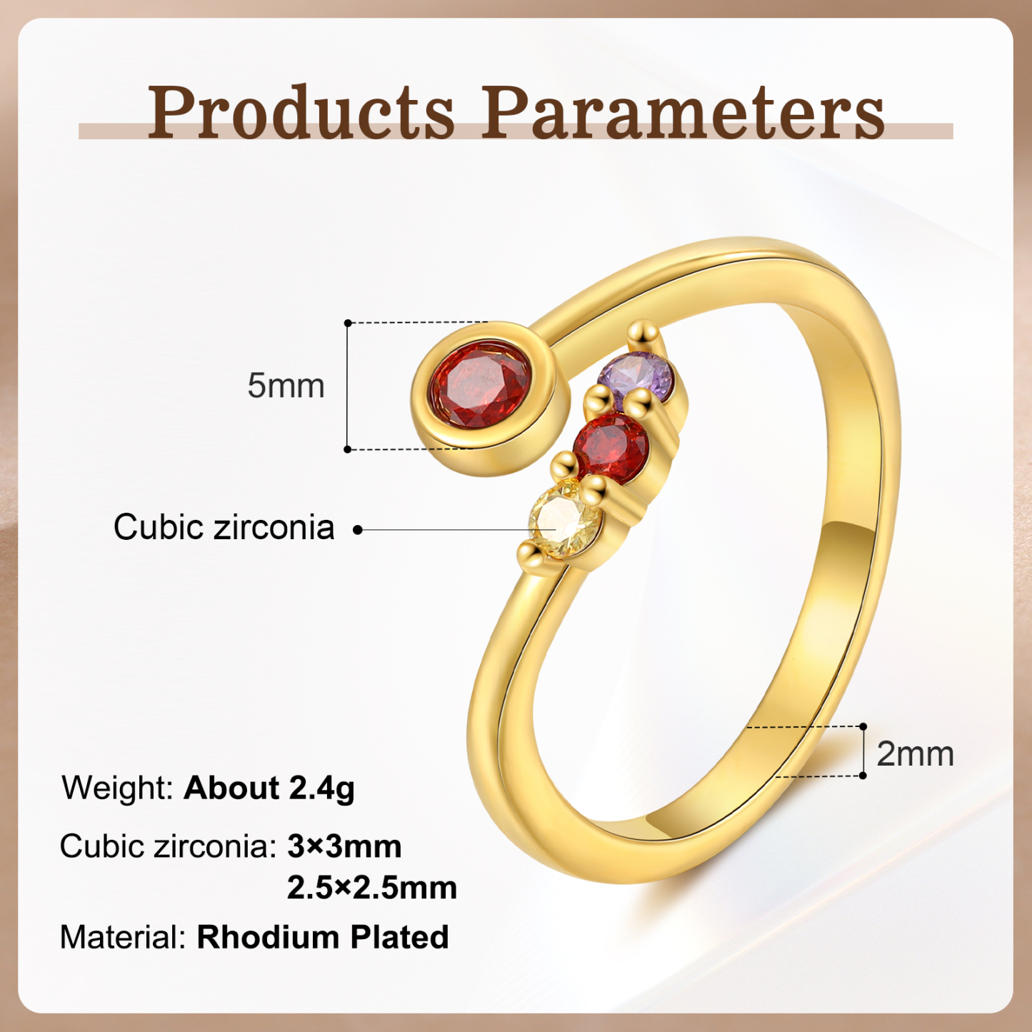 Personalised Women's Ring Custom 4 Birthstones Open Ring Birthday Gift for Ladies Girls-Jessemade AU