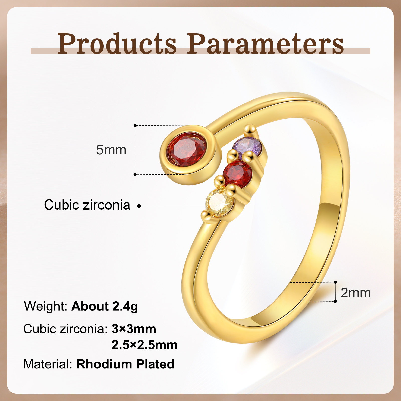 Personalised Women's Ring Custom 4 Birthstones Open Ring Birthday Gift for Ladies Girls-Jessemade AU