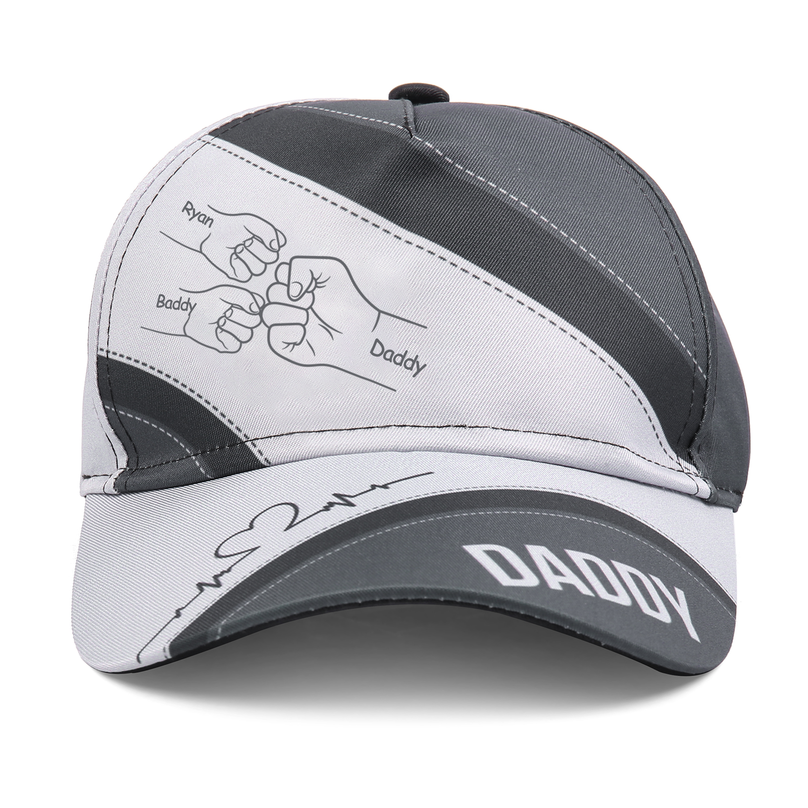 Personalised Fist Bump Classical Baseball Cap Custom 3 Names & 1 Text Snapback Adjustable Gift for Dad/Grandpa/Husband-Jessemade AU