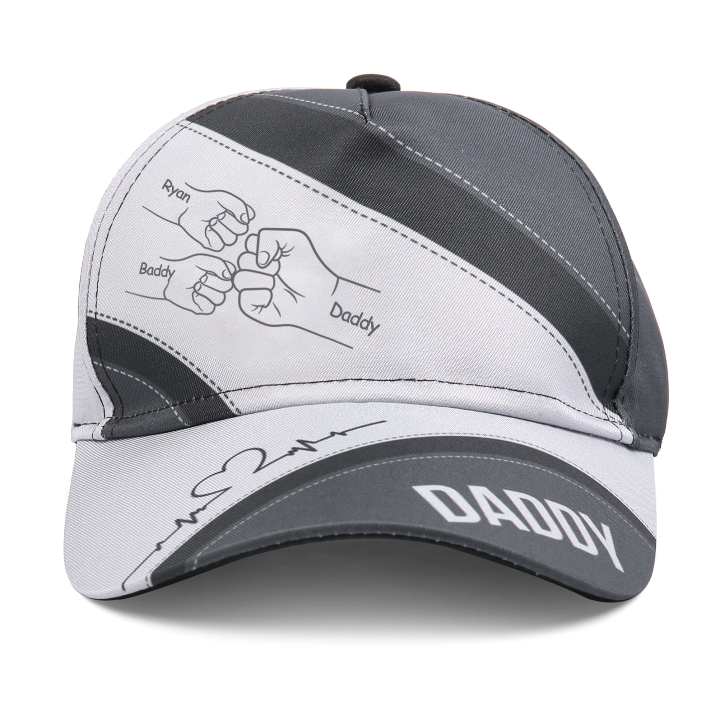 Personalised Fist Bump Classical Baseball Cap Custom 3 Names & 1 Text Snapback Adjustable Gift for Dad/Grandpa/Husband-Jessemade AU