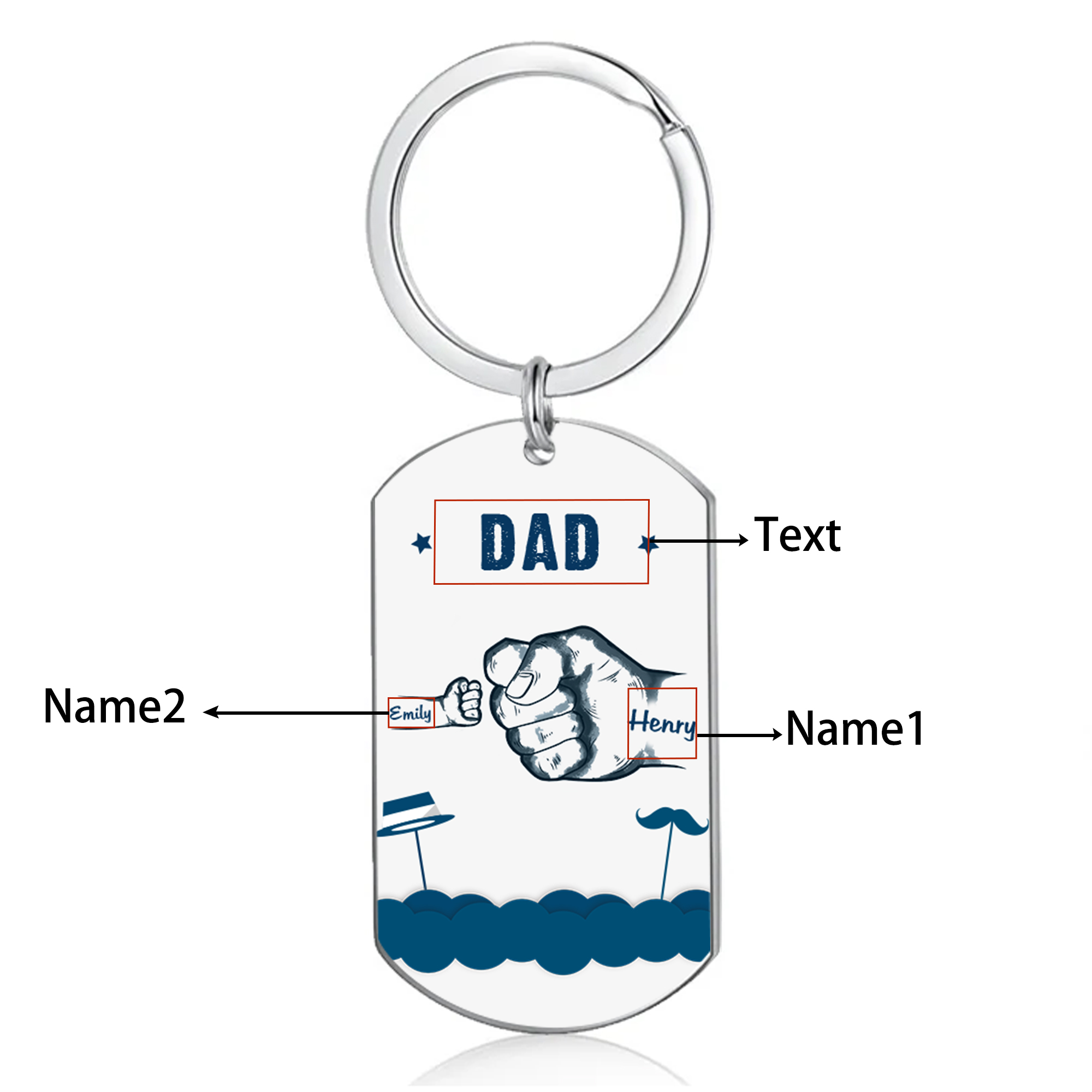 Personalised 2 Names & 1 Text Keychain Custom Fist Bump Keychain Father's Day Gifts for Dad/Grandpa-Jessemade AU