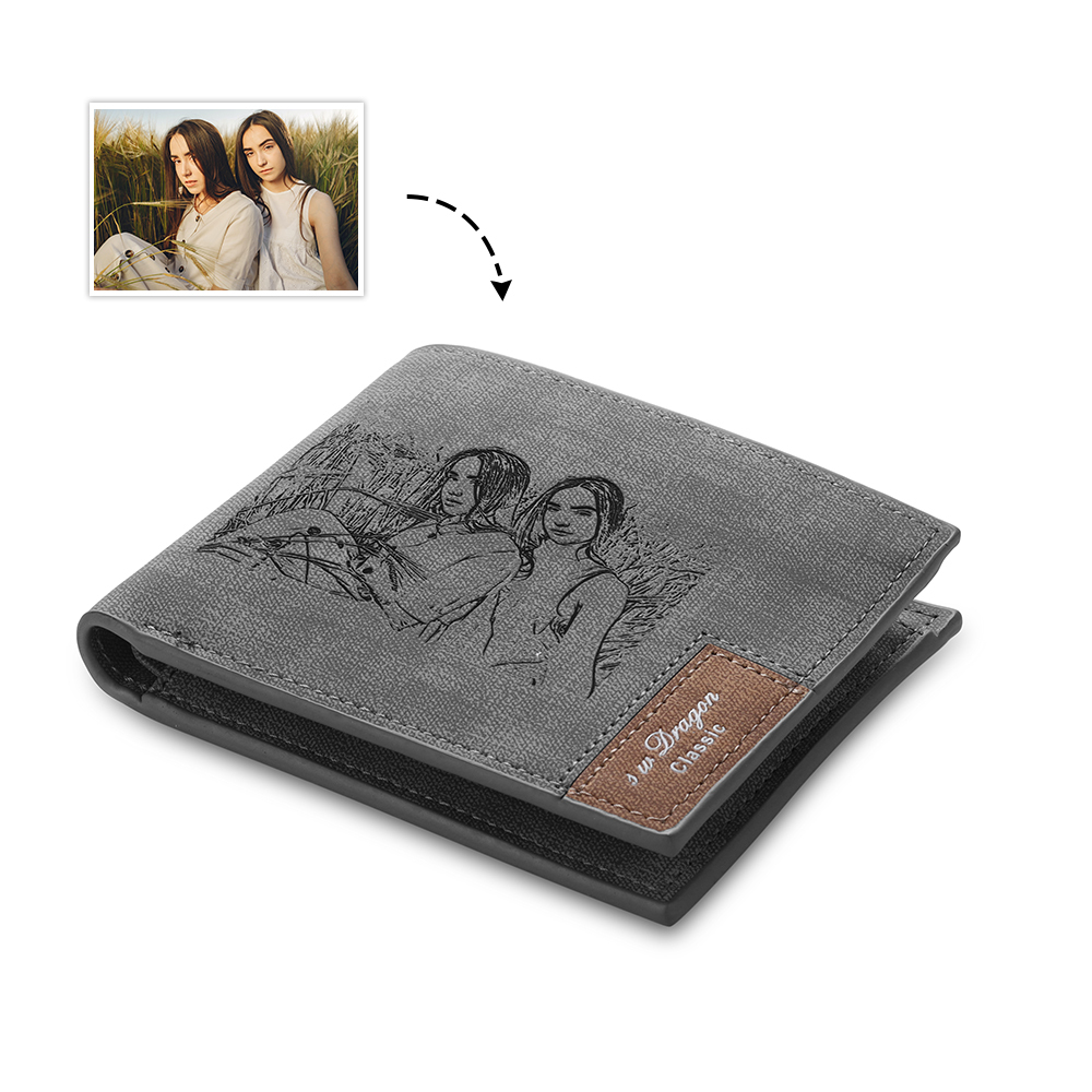 Grey Personalised Leather Wallet Engraved Photo Short Purse Folding Wallet Gifts For Men-Jessemade AU