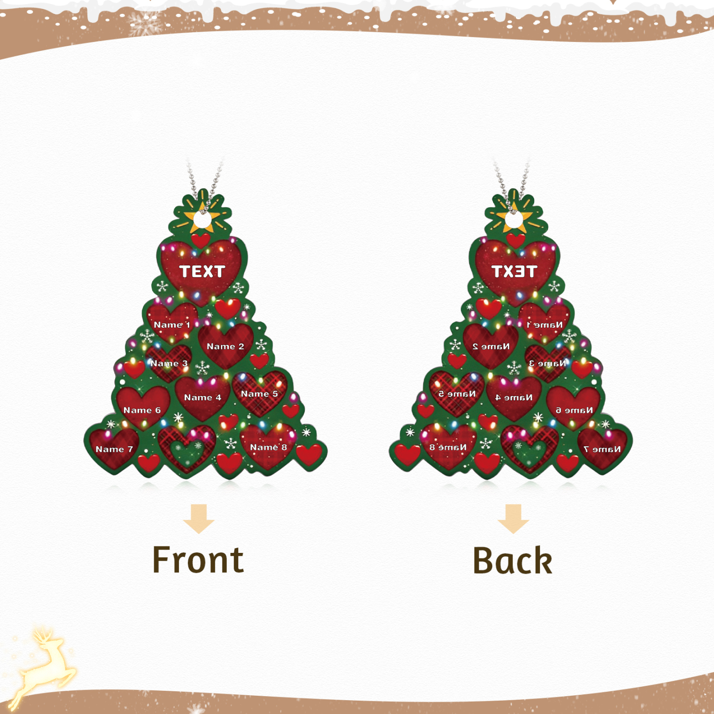 8 Names - Personalised Christmas Tree Ornament Customised Name & Text Acrylic Love Hanging Ornaments Gift for Family-Jessemade AU
