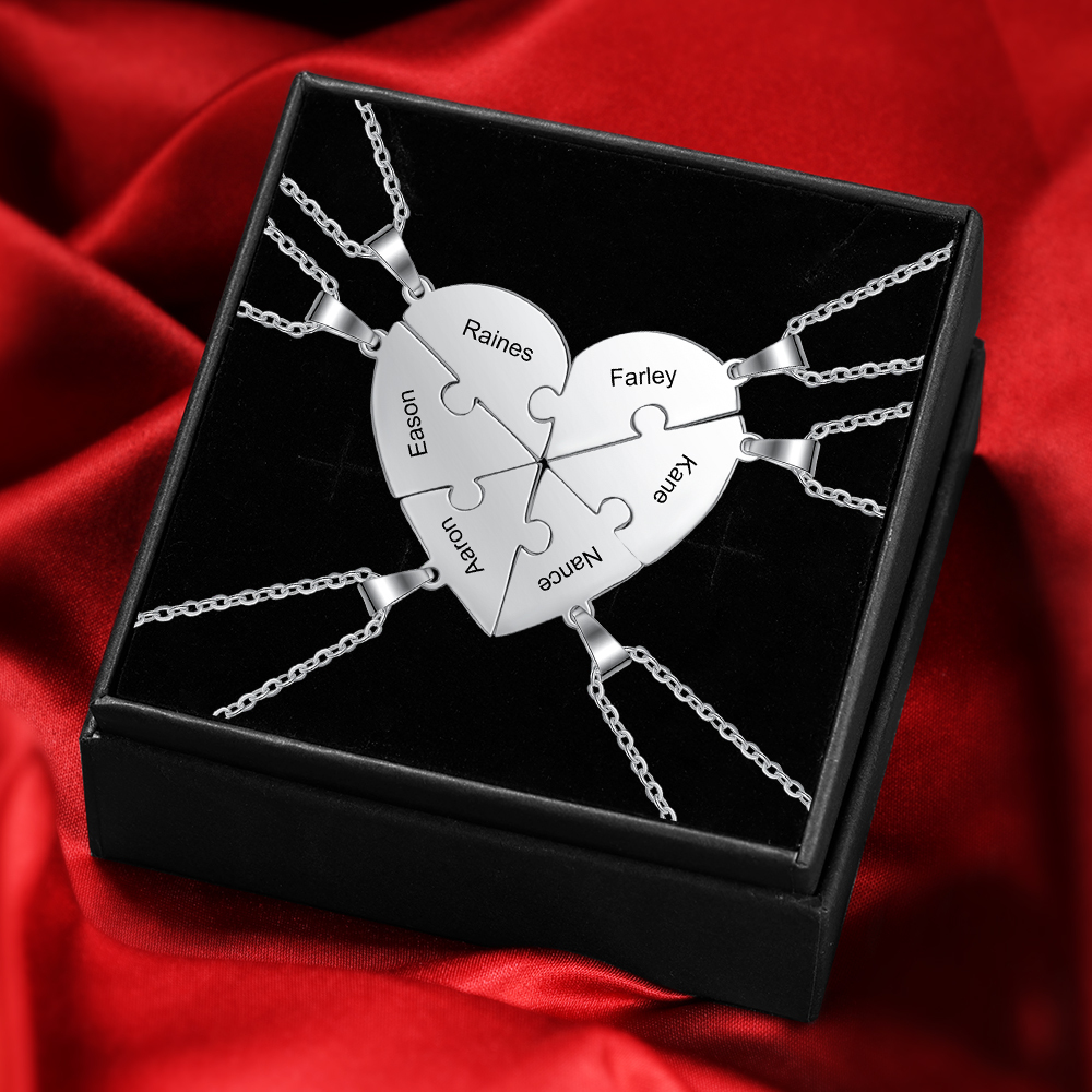 Personalised Heart Puzzle Necklace With 6 Names Gifts For Her-Jessemade AU