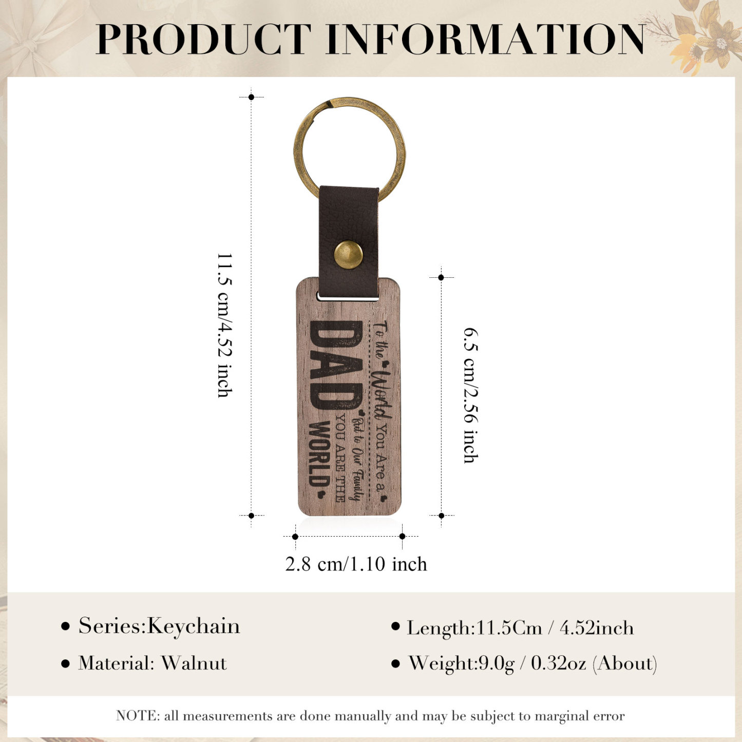 To My Dad Keychain Walnut Keychain Father's Day Gifts - To Our Family, You Are The World-Jessemade AU