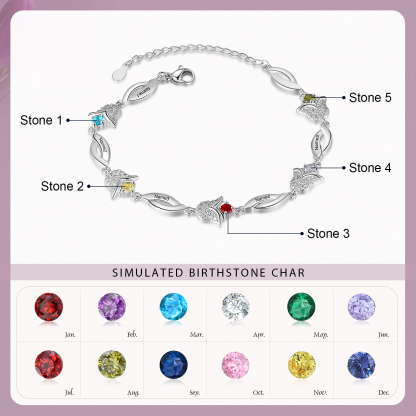 Flowers Series Personalised Tulip Bracelet With 5 Birthstone Engraved Names Flowers Charm Gifts For Her-Jessemade AU