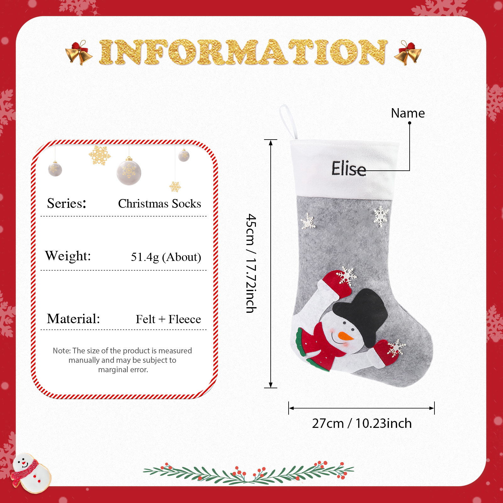 Personalised Christmas Stocking Ornaments Custom 1 Name Christmas Socks Gifts for Family Friends-Jessemade AU