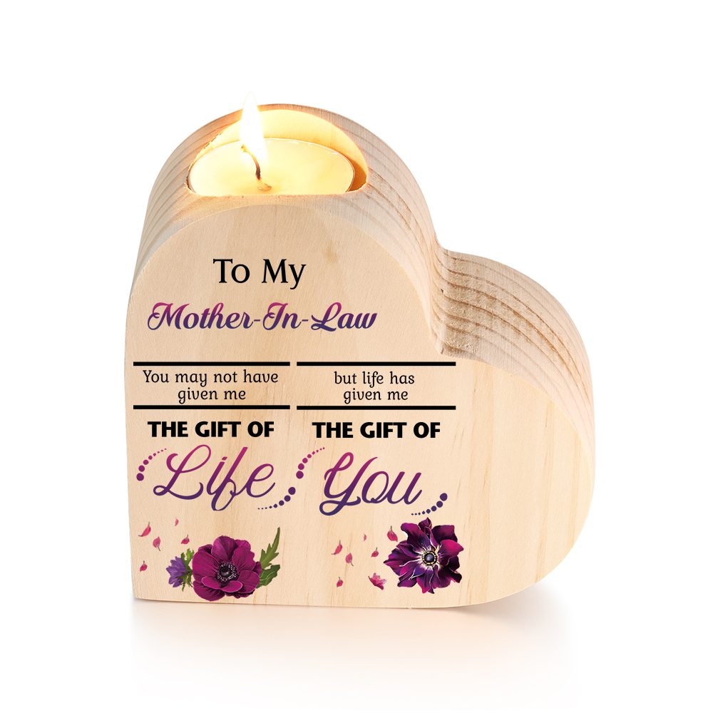 To My Mother-in-law Violet Flower Heart Candle Holder "Life Has Given Me The Gift of You" Wooden Candlestick-Jessemade AU