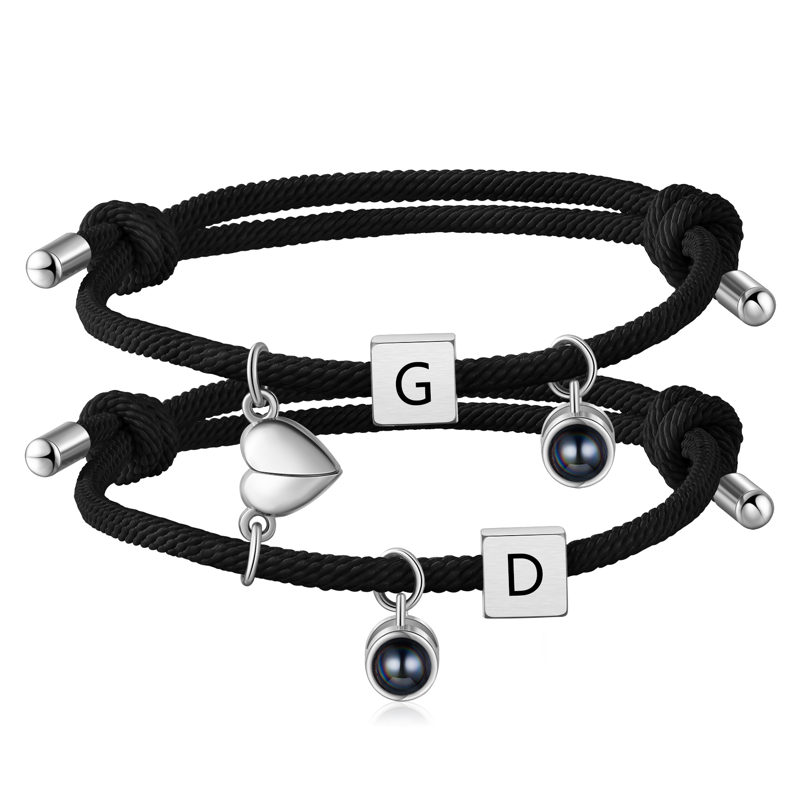 Personalised Photo Projection Bracelet Set Custom 2 Letters Magnetic Bracelet Matching Gifts for Couples-Jessemade AU