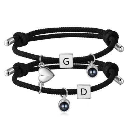 Personalised Photo Projection Bracelet Set Custom 2 Letters Magnetic Bracelet Matching Gifts for Couples-Jessemade AU