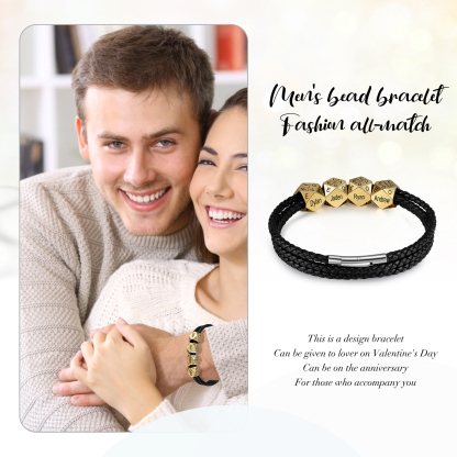 Personalised Braided Leather Bracelet Engraved 8 Names polyhedron Men's Bracelet Gifts For Him-Jessemade AU