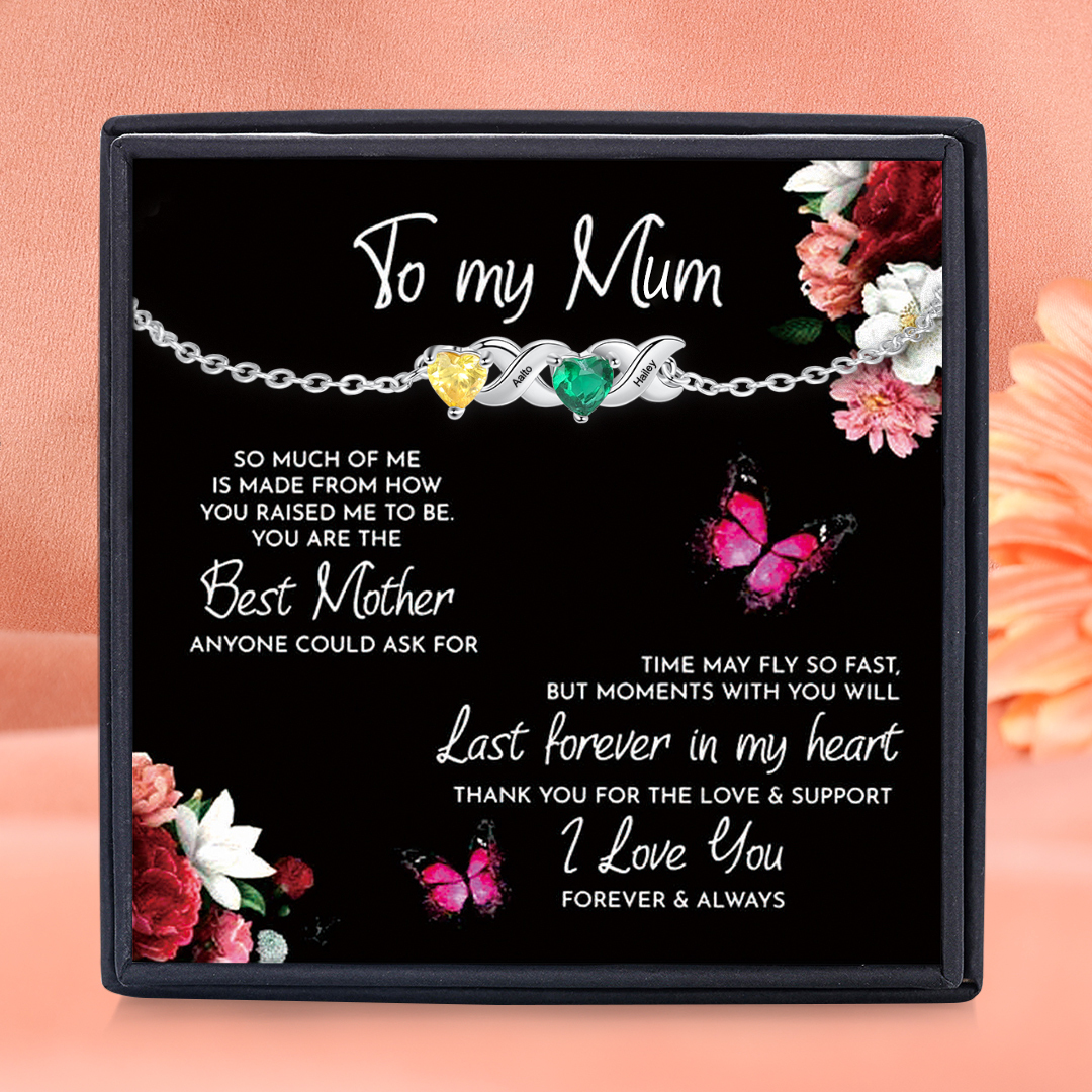 Personalised Bracelet With 2 Heart Birthstones Engraved Names Bracelet Gift For Women-Jessemade AU