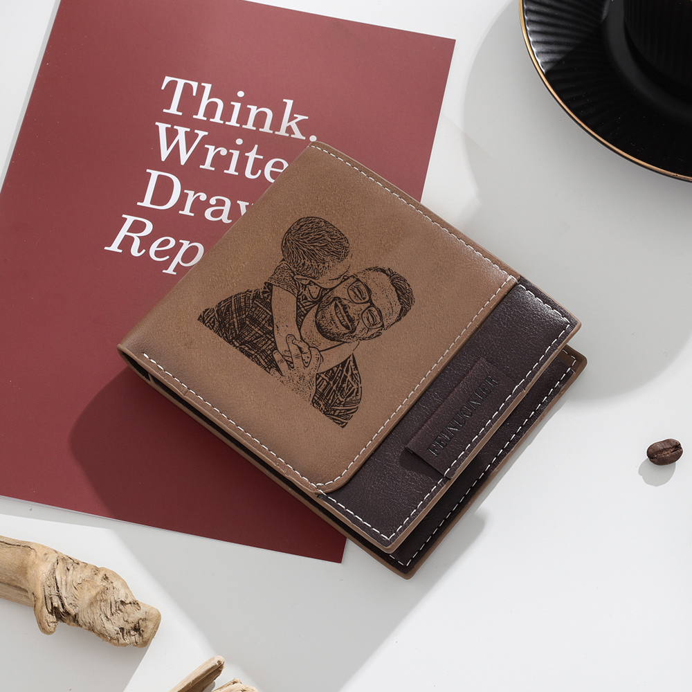 Personalised Photo & Name & Letter Billfold Wallet Custom Monogram Leather Wallet Gift for Men-Jessemade AU