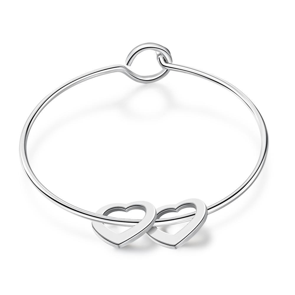 Children Bangle Bracelet with 2 Heart Pendants Engraved 2 Names Gifts-Jessemade AU