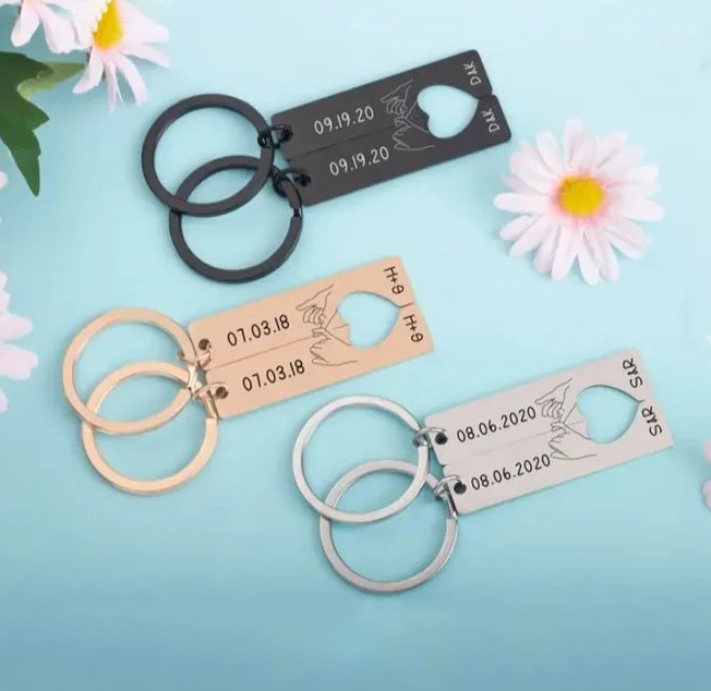 Customised Pinky Promise Couple Keychain Set Engrave Date Initial Heart Matching Couple Gifts-Jessemade AU