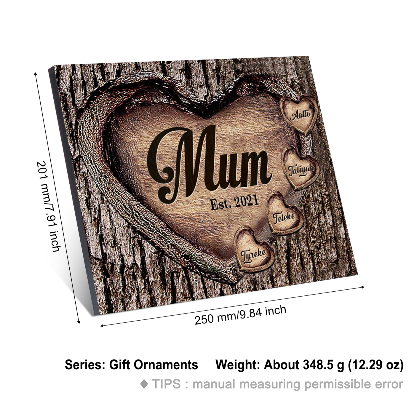 4 Names - Personalised Mum Wooden Plaque Custom Date & Names Home Decoration Hearts Gift for Mother-Jessemade AU