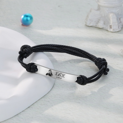Personalised Couple Photo Bracelet Custom 2 Letters & Date Bracelet Adjustable String-Jessemade AU