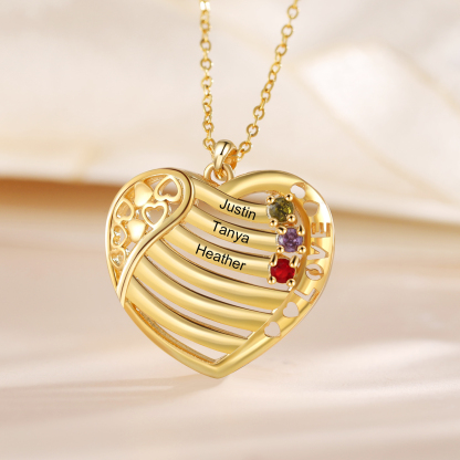 LOVE Heart Necklace Custom 3 Names & Birthstones Family Necklace Gifts For Her-Jessemade AU