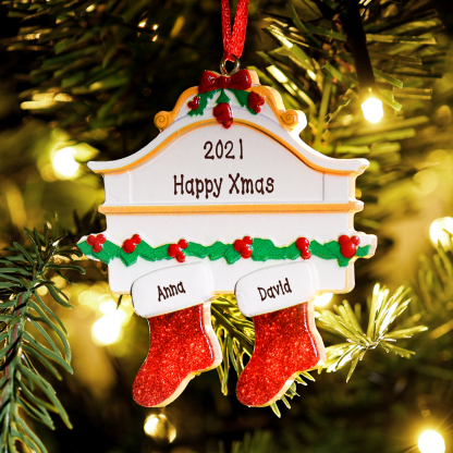 Personalised Red Stockings Ornament Custom 2 Names Gifts for Family-Jessemade AU