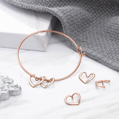 Personalised Love Bracelet with 2 Heart Charms Engraved Name Bangle Bracelet-Jessemade AU