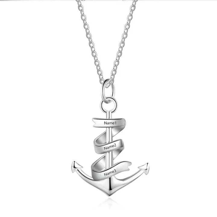 Personalised Pirate Ship Anchor Necklace Engrave 3 Names Necklace For Dad-Jessemade AU