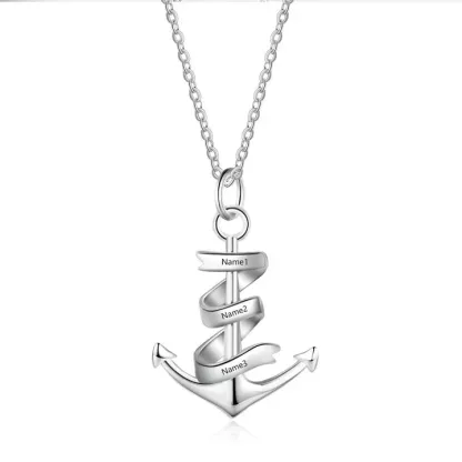 Personalised Pirate Ship Anchor Necklace Engrave 3 Names Necklace For Dad-Jessemade AU