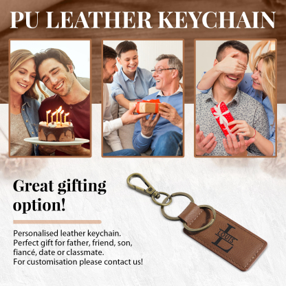 Personalised Men's Leather Keychain Custom Name & Letter Keychain Brown Valentine's Gift for Him-Jessemade AU