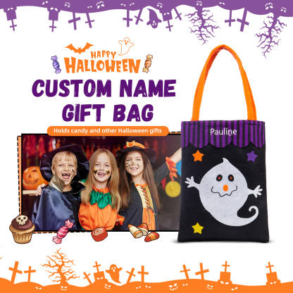 Personalised Halloween Tote Bags Custom 1 Name Tote Bag Halloween Candy Bag for Kids-Jessemade AU