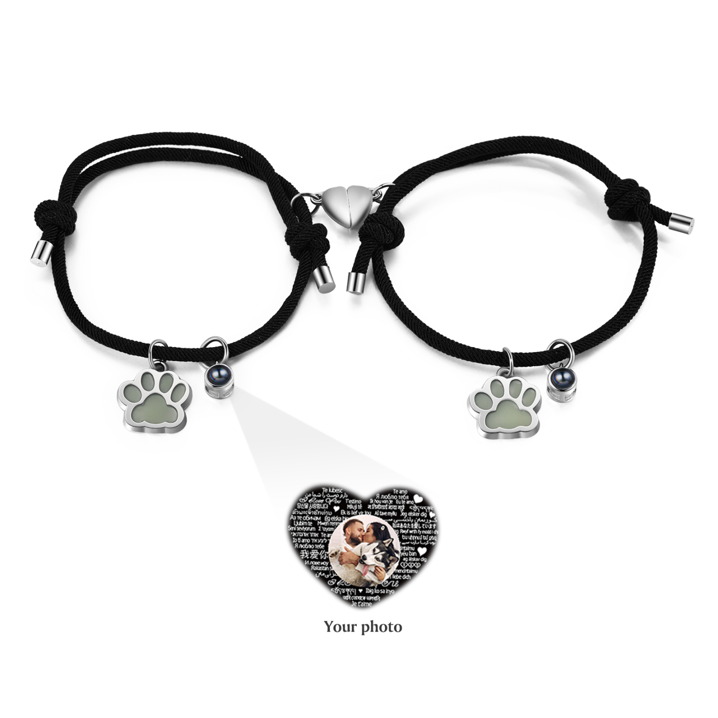 Personalised Photo Projection Bracelet Set Dog Paw Fluorescent Magnetic Bracelet Matching Gifts For Couples/Friends-Jessemade AU