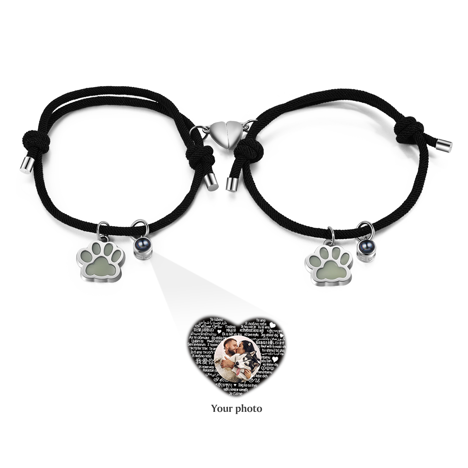 Personalised Photo Projection Bracelet Set Dog Paw Fluorescent Magnetic Bracelet Matching Gifts For Couples/Friends-Jessemade AU