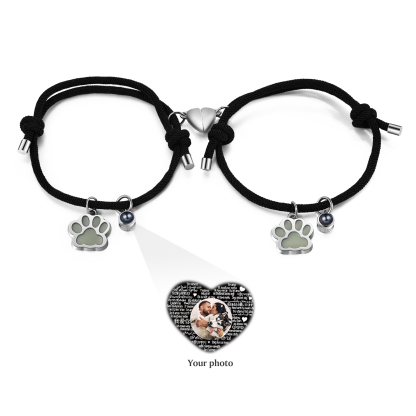 Personalised Photo Projection Bracelet Set Dog Paw Fluorescent Magnetic Bracelet Matching Gifts For Couples/Friends-Jessemade AU