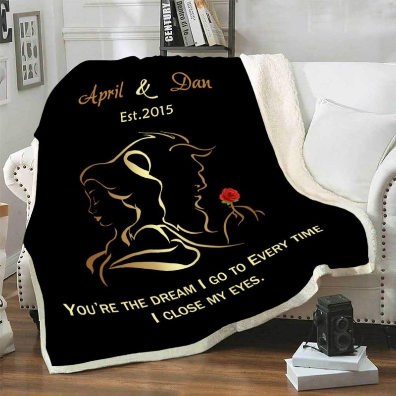 Personalised Couple Blanket Engrave Photo Sweet Gift "You're the dream I go to every time I close my eyes"-Jessemade AU