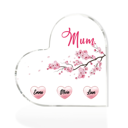 3 Names - Personalised Acrylic Heart Keepsake Custom Text Peach Blossom Ornaments Gifts for Grandma/Mother-Jessemade AU