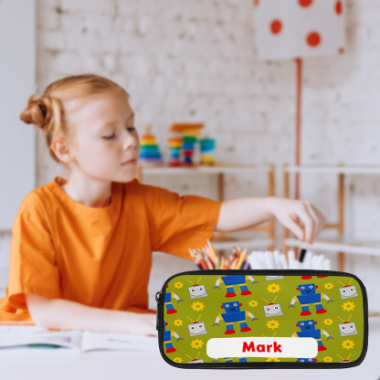Custom Name Pen Case Personalised  Green Robots Pen Bag Back to School Gifts for Students-Jessemade AU