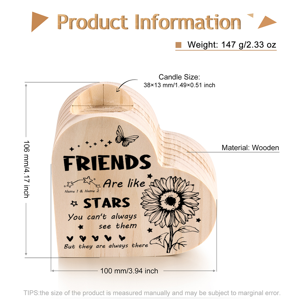 To My Friend Wooden Candle Holder Custom 2 Names Sunflowers Candlesticks - Friends Are like Stars-Jessemade AU