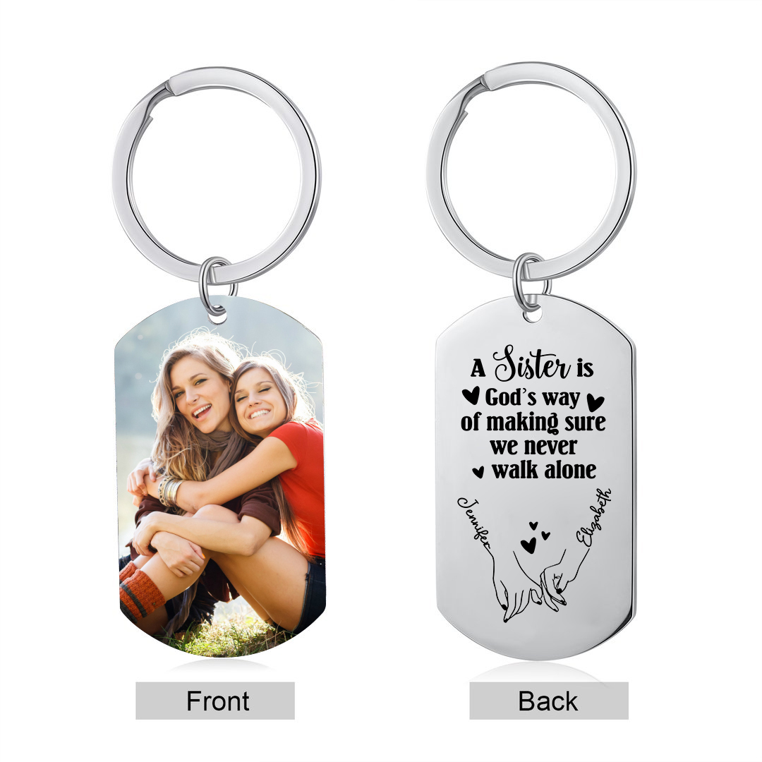 Personalised Photo Keyring Custom 2 Names Metal Keychain "A Sister Is God's Way Of Making Sure We Never Walk Alone" Gift For Bestie/Friend-Jessemade AU