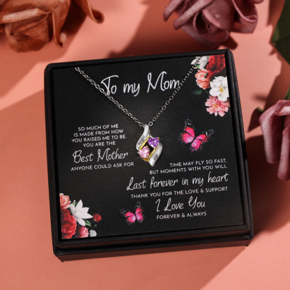 Personalised S925 Necklace With 2 Heart Birthstones Engraved Names Gift For Her-Jessemade AU