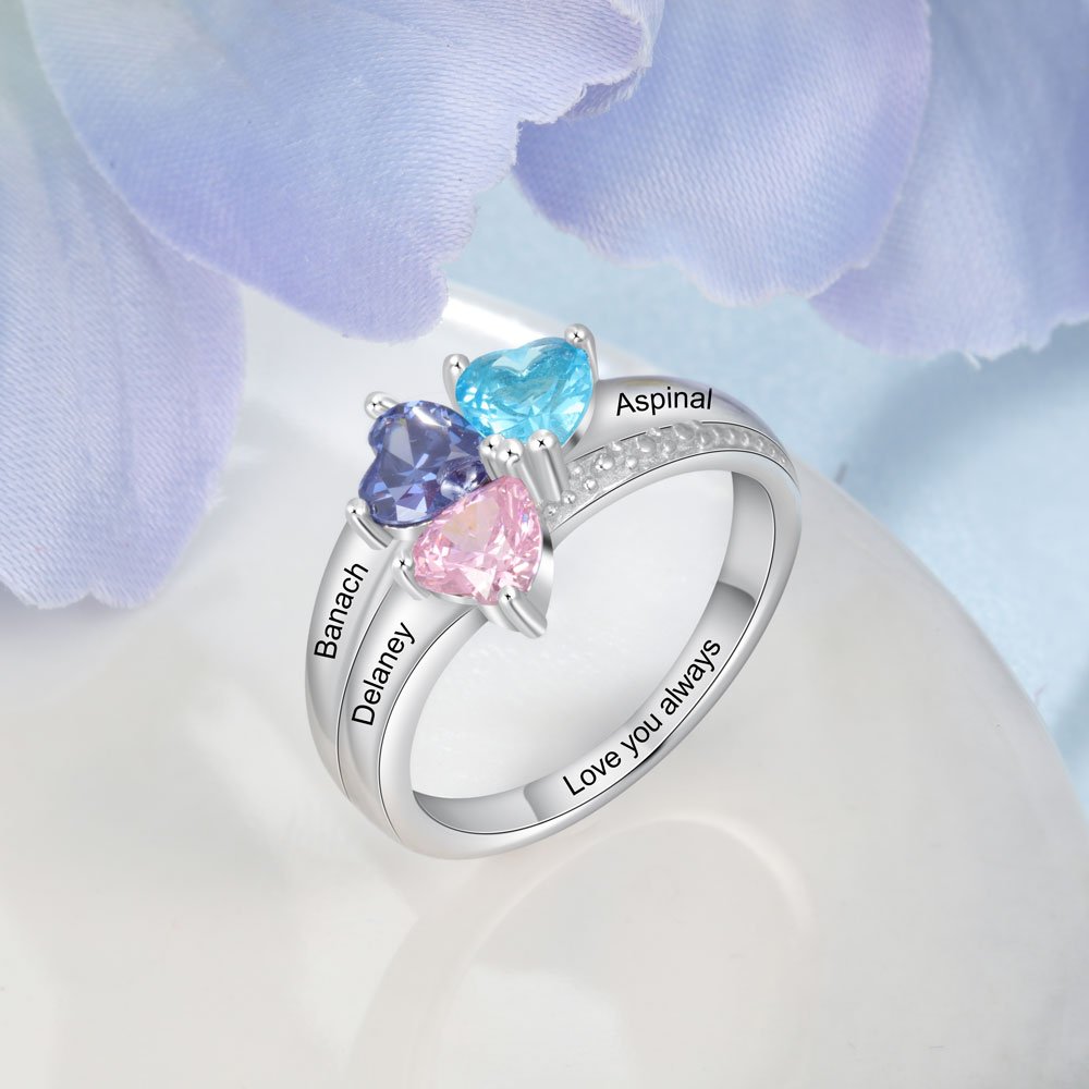 Personalised 3 Birthstones Mothers Ring With Names Gifts For Her-Jessemade AU