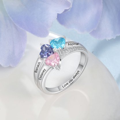Personalised 3 Birthstones Mothers Ring With Names Gifts For Her-Jessemade AU