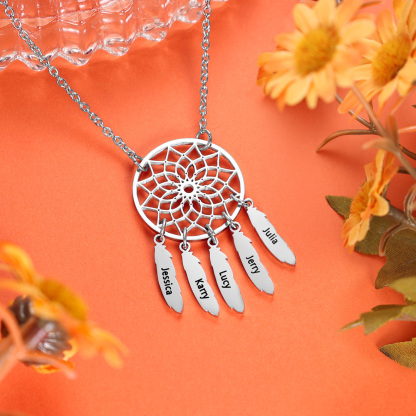 Personalised Retro Dream Catcher Necklace Engraved 3 Names Gift For Women-Jessemade AU