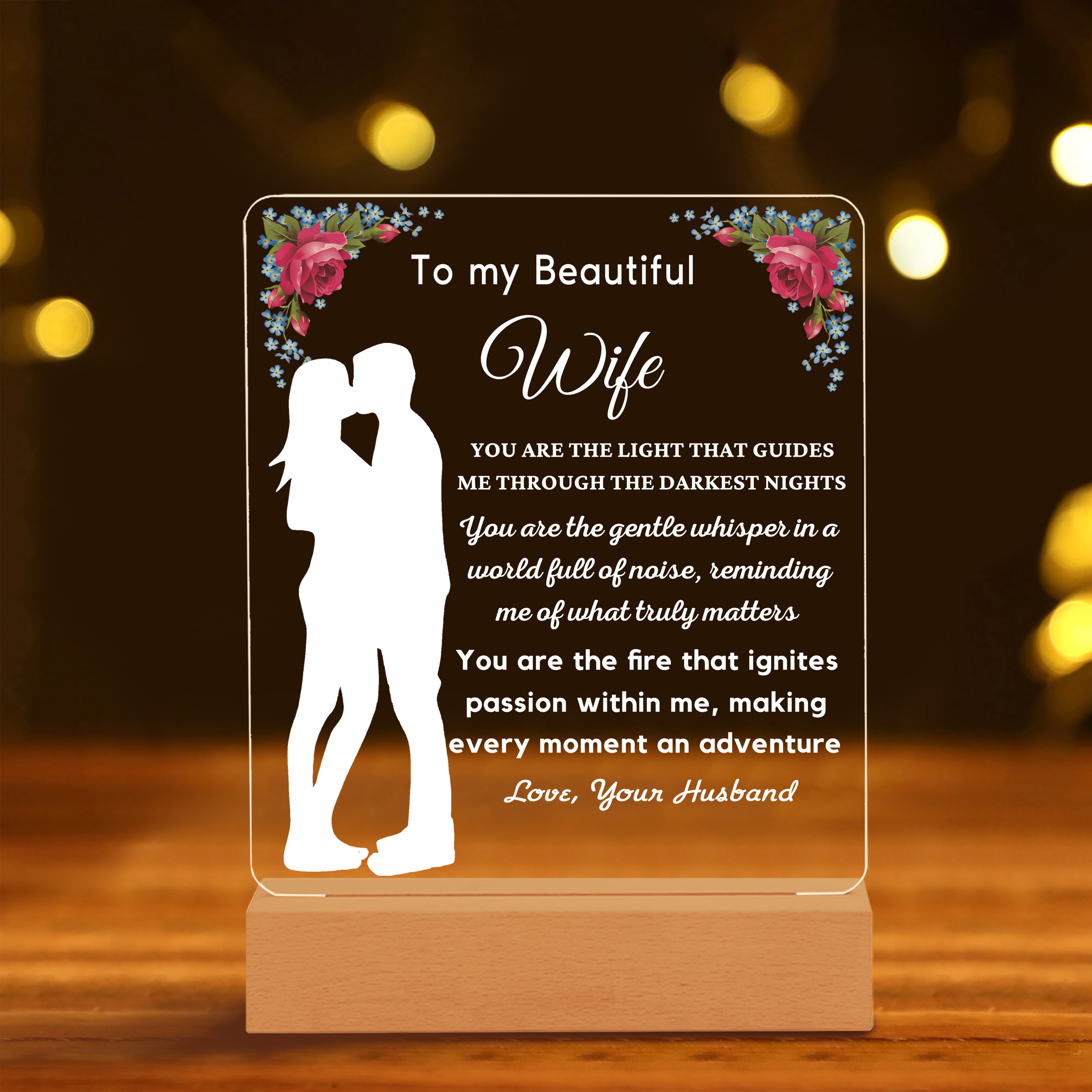 To My Beautiful Wife Night Light "You Are The Light That Guides Me Through The Darkest Nights" LED Lamp Romantic Gifts-Jessemade AU