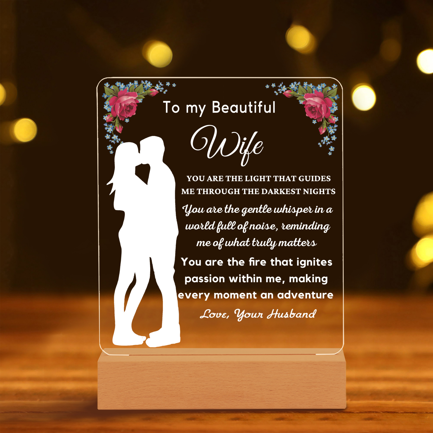 To My Beautiful Wife Night Light "You Are The Light That Guides Me Through The Darkest Nights" LED Lamp Romantic Gifts-Jessemade AU